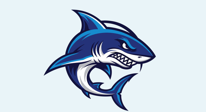 Aggressive blue shark mascot logo esport design.