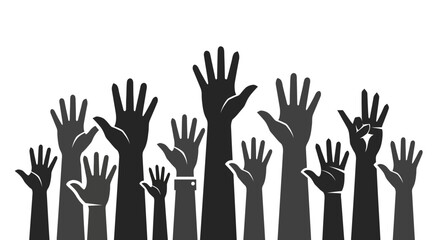 Fototapeta premium Silhouettes of raised hands representing diversity and community support.