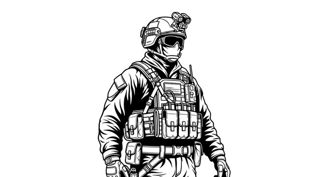 Soldier wearing tactical gear and helmet.