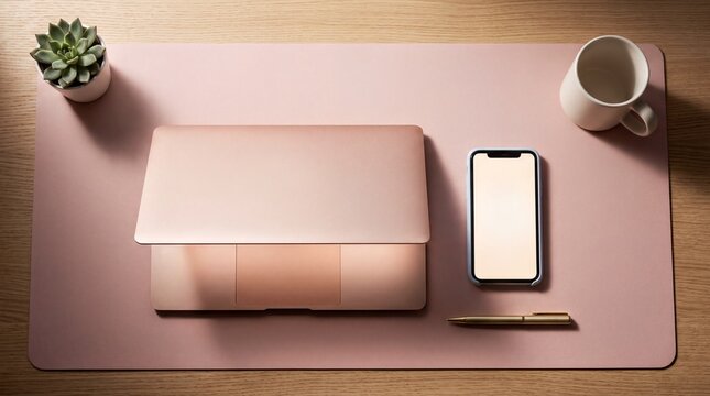 Minimalist Desk Setup with Glowing Screen in Pastel Home Office for Digital Lifestyle