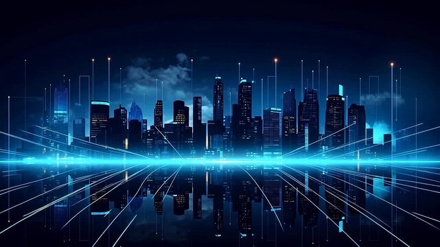 Digital technology dark blue modern city theme background