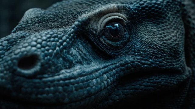 Close-up of a reptile's face, focused on its eye and textured skin