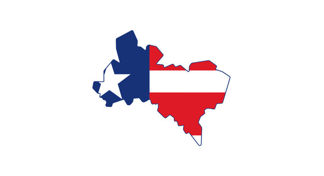 Texas state map shape filled with the official Texas state flag.