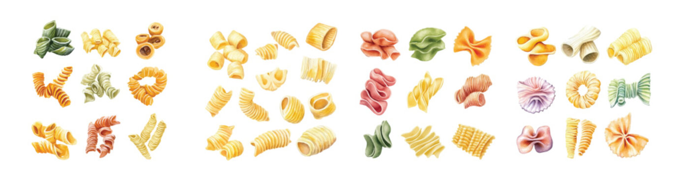 A collection of minimal yet artistic elements for creative designs. hand-drawn paint, A beautiful painting of cavatappi pasta, EPS format, isolated on a white 