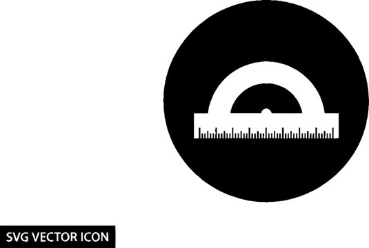 Black and white circular protractor vector icon.