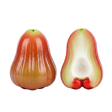 Whole and sliced fresh water apple isolated on gray background.