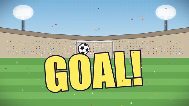 Goal text pop for world soccer sport play in the stadium retro style