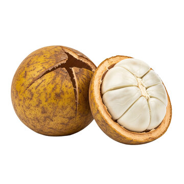 Whole and sliced santol fruit on a transparent background.