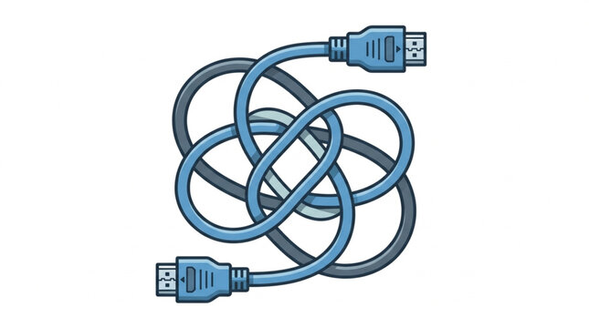 Tangled HDMI cables forming a knot shape.