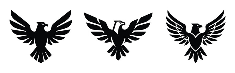 Fototapeta premium Flying Eagle Silhouette Vector, Set for Logo Branding and Wildlife Design