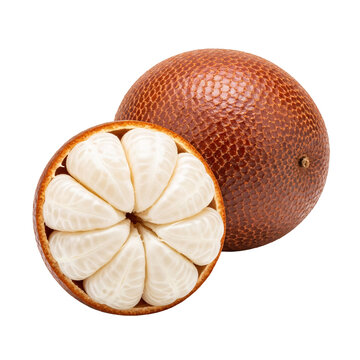 Whole salak snake fruit with opened half revealing segments.