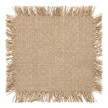 Square burlap fabric swatch with heavily frayed edges
