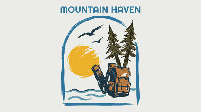 Mountain haven adventure. Backpacking camping design. Vintage outdoor tshirt vector.. Outdoor expl