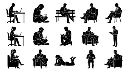 Fototapeta premium Black and White Silhouettes of People Studying and Writing