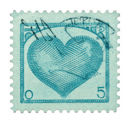 Obraz premium PNG Vintage blue heart postage stamp