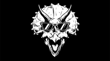 Triceratops with glasses. Cool dinosaur head vector. Jurassic rock and roll print design. © rahel lila