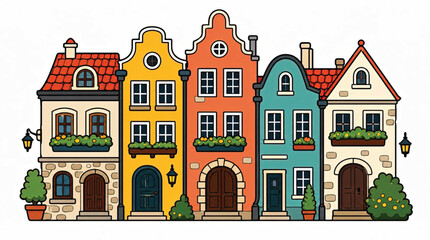 Naklejka premium Colorful row of old European houses.