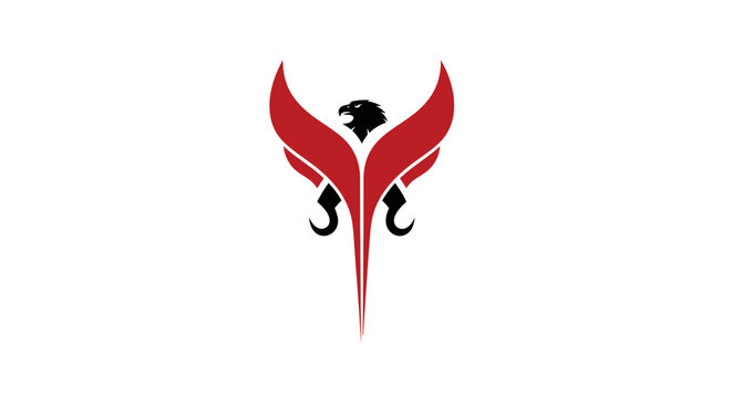 Stylized eagle logo with red wings and black head