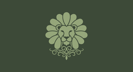 Stylized green lion emblem with floral mane and decorative flourishes © Asri