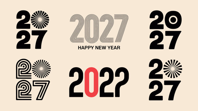 Stylized Number 2027 And 2022 Typography With Sunburst Elements A Vector Illustration calendar celebration commemorative congratulations countdown date design