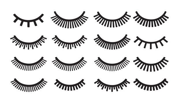 Collection of closed eye with long eyelashes icons, representing sleep or beauty concepts.