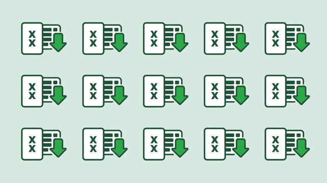 Excel file icons with downward pointing arrows a set of flat two tone green designs spreadsheet worksheet data table document icon