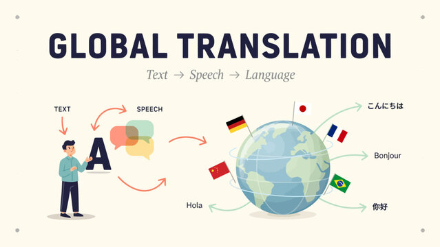 Global Translation Concept With Globe And Flags A Colorful Vector Illustration For Communication globalization multilingual international communication languages world