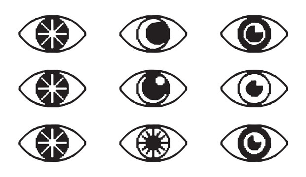 Abstract pixel eye iris patterns for creative vision concepts and digital art design vector.