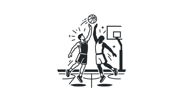 Two basketball players jumping for the ball during a game.