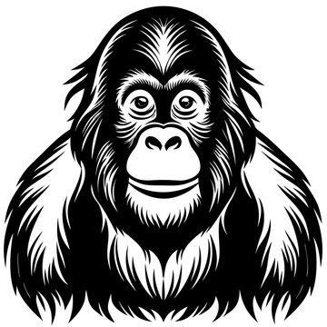 Stylized black and white illustration of an orangutan head