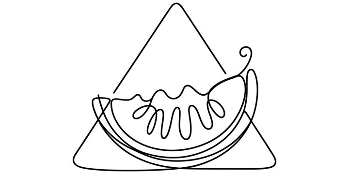 Watermelon slice and triangle shape single line drawing Vector, illustration