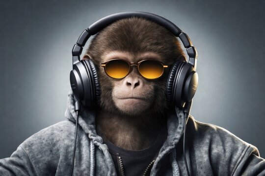 Stylish monkey wearing headphones.