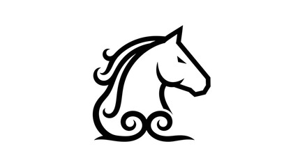 Stylized black horse head logo with swirling mane detail © Nur