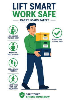 Lift Smart Work Safe Poster | Safe Manual Handling, Proper Lifting Technique & Workplace Safety Infographic