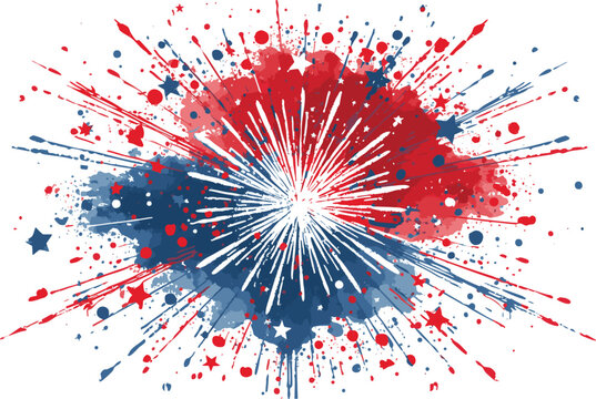 Patriotic Fireworks Explosion with Watercolor and Star Accents