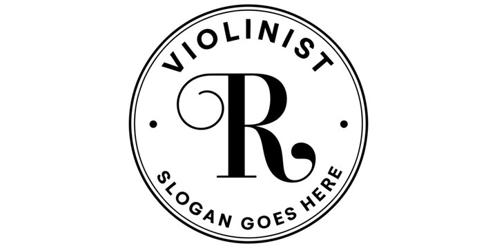 Minimalist circular logo design for violinist featuring letter r monogram and customizable text for branding and business identity Vector, illustration