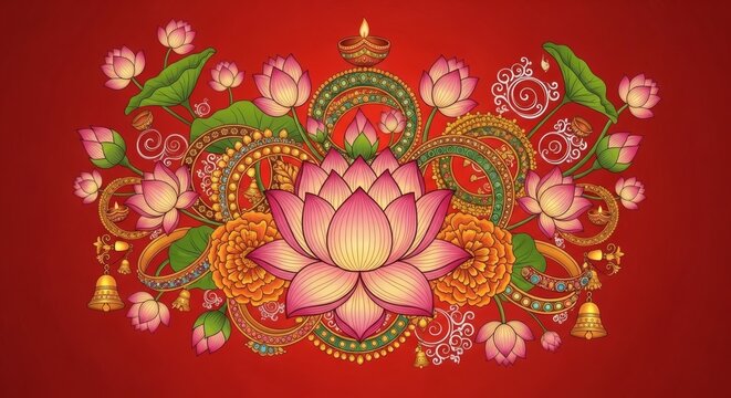 Mangala Gauri Floral Mandala Sacred Lotus Festival Illustration