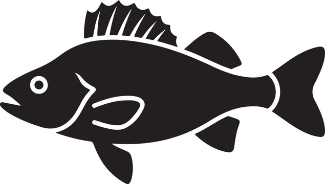 Perch fish silhouette icon for ice fishing gear branding, freshwater angling clubs, and seafood market logos.
