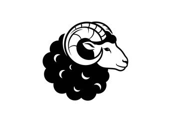 Stylized ram head mascot with large horns on white background © sri