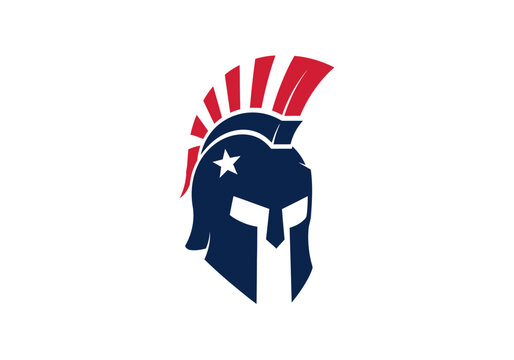 Stylized patriotic spartan helmet logo with star on white background
