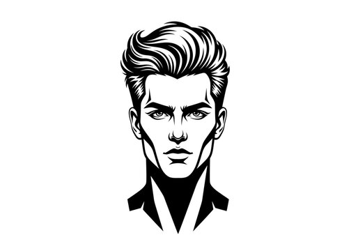Stylized portrait of handsome man with pompadour hairstyle