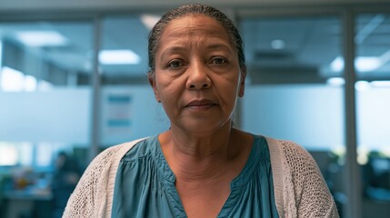 Fototapeta premium menopause workplace middle aged South African woman open space
