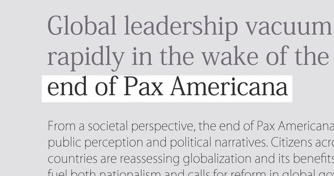 End of Pax Americana, changing news headlines sequence across media about finish of usa hegemony, loop footage