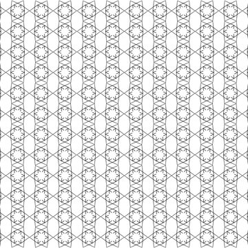 Padr&atilde;o geom&eacute;trico sem emendas formado por linhas finas e figuras hexagonais interligadas sobre fundo claro. Design minimalista e repetitivo ideal para tecidos, pap&eacute;is e projetos gr&aacute;ficos.