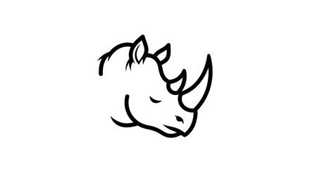 Minimalist line art illustration of a rhino head on white background © klx