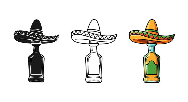 Three stylized sombrero icons with different designs