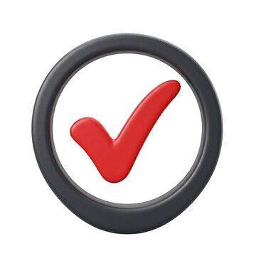 Red checkmark symbol inside a dark circular ring