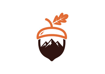 Minimalist acorn icon featuring mountain peaks and oak leaf design © klx