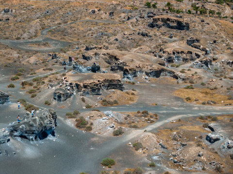Aerial view of Aerial View of the Eroded Volcanic Ash Formations at Ciudad Estratificada in Lanzarote