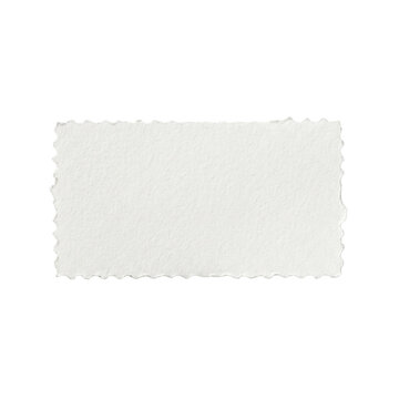 Blank white rectangular paper scrap with deckled wavy edges